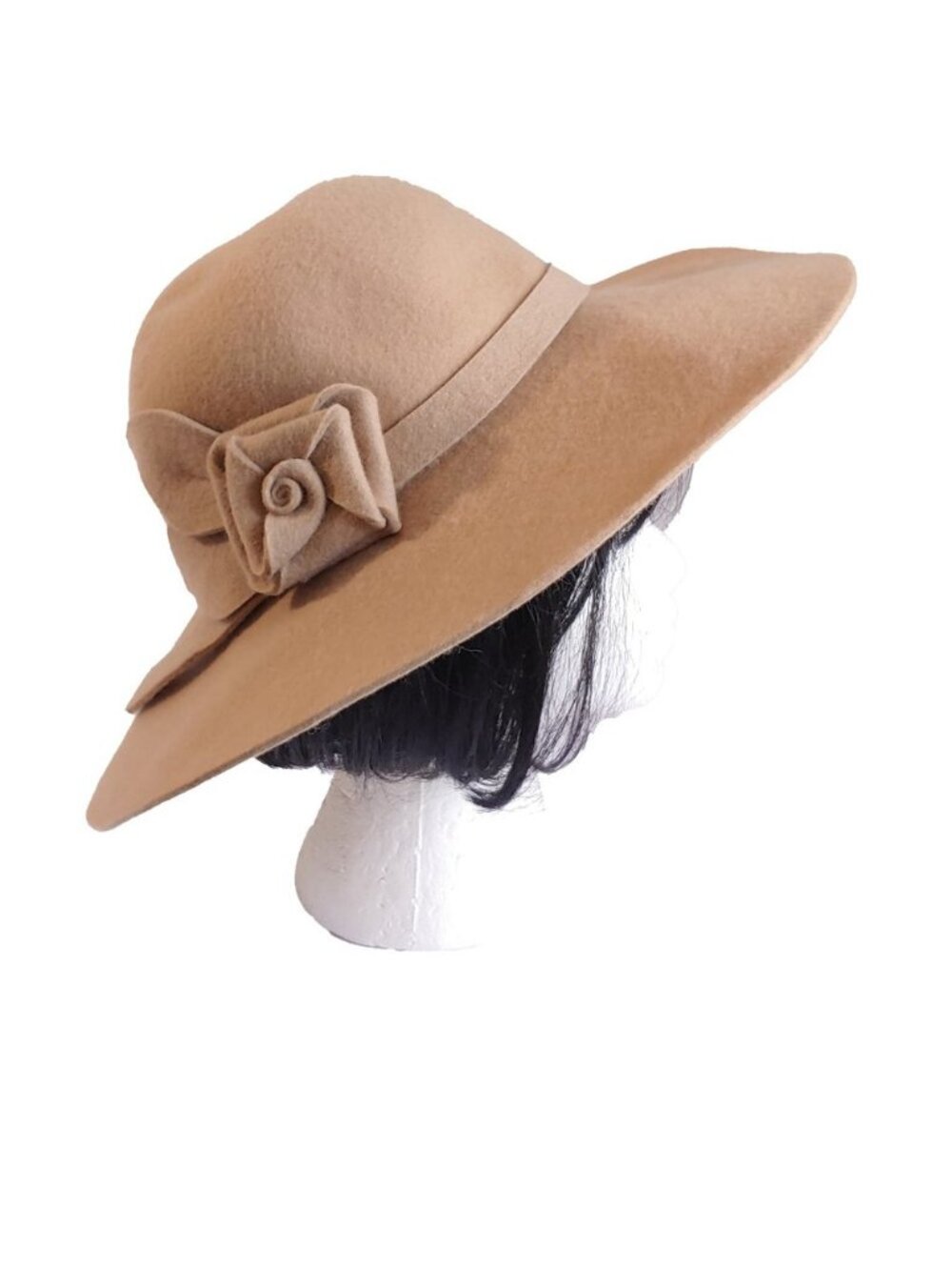 Wide Brim Hat Floppy 100% Wool Tan Boho Cottage